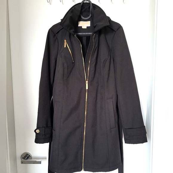 Michael Kors Women Black Full Zip Hooded Belted Fleece Lined Coat Jacket - Picture 2 of 14